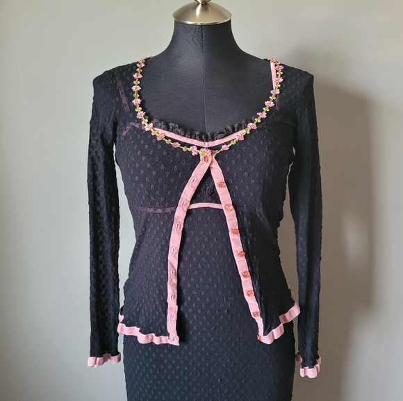 Betsey Johnson Dresses & Skirts - Betsey Johnson Black Swiss dot mesh dress and cardigan